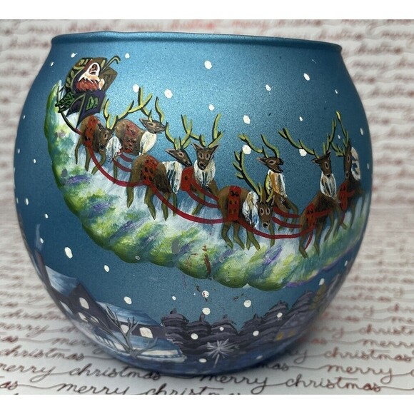 Christmas Reindeer Winter land 3 " Candle Holder Hand Painted - Picture 10 of 12